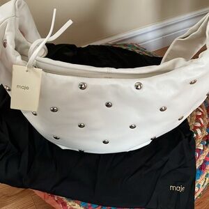 NWT  Maje White Leather Silver Studs Bow Bag